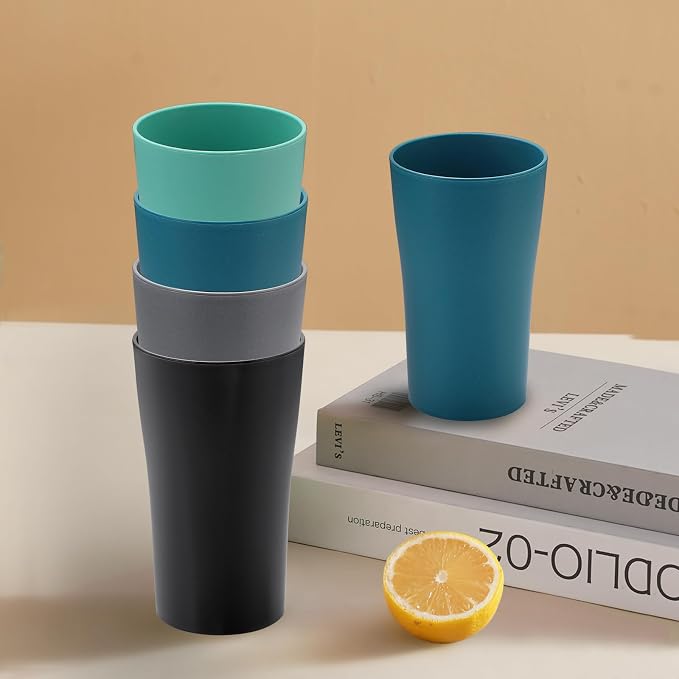 Drinking Glasses Premium Wheat Straw Unbreakable Cups - Set of 8 Alternative to Plastic Cups Unbreakable Drinking Cup Easy to Clean & Reusable Dishwasher Safe Water Glasses Tumblers (13 OZ)