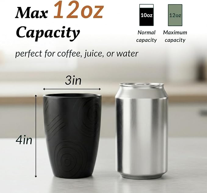 Homienly Wheat Straw Drinkware 12oz Unbreakable Drinking Glasses 6-Piece Stackable Kithen Cups Dishwasher and Microwave Safe Cups for Everyday Family Meals, Entertaining-Black