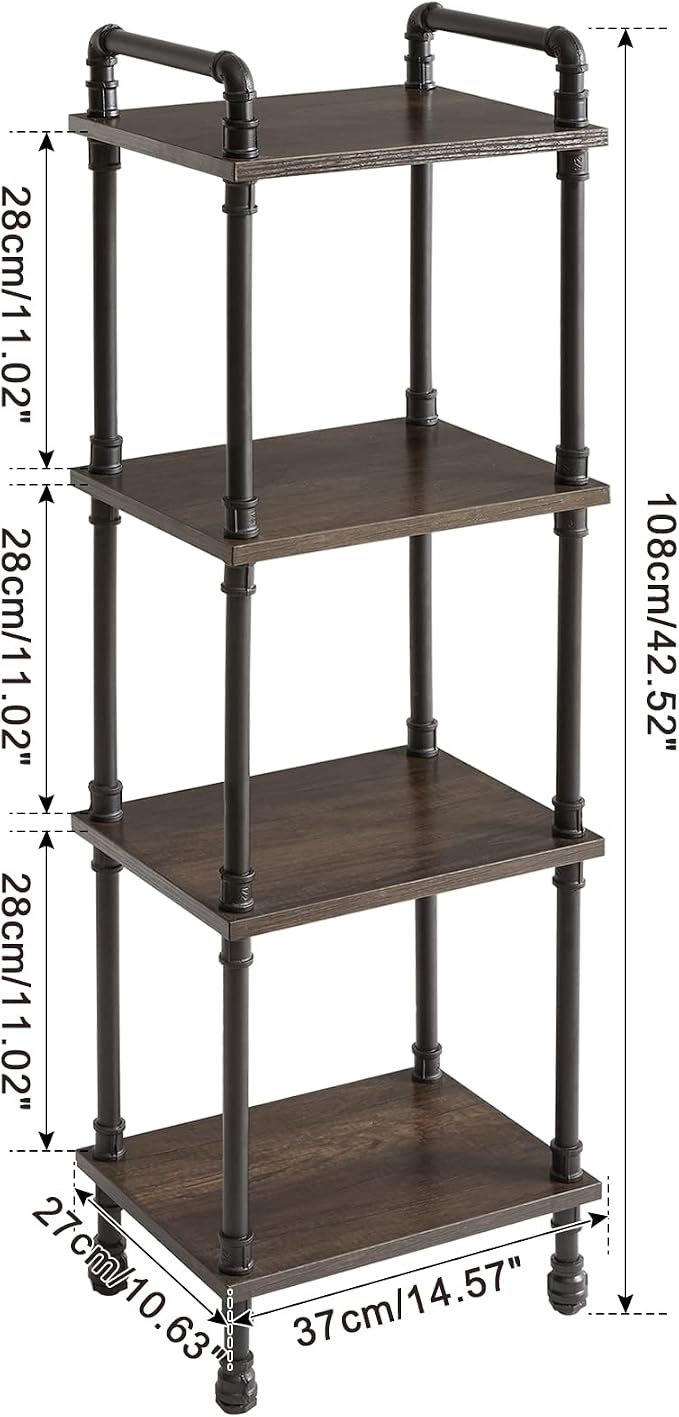 IBUYKE Industrial Pipe Ladder Shelf,4-Tier Vintage Style Book Shelf,Free Standing Units,Display Rack and Storage Organizer for Living Room,Bedroom,Kitchen,Black Grey UTMJ404G