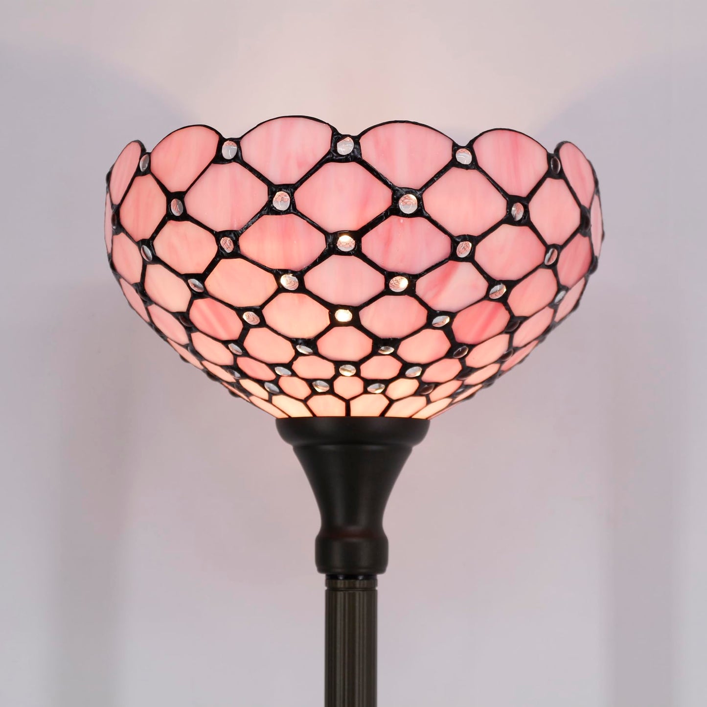 WERFACTORY Tiffany Floor Lamp Pink Stained Glass Pearl Bead Light 12X12X71 Inches Torchiere Standing Corner Torch Uplight Decor Bedroom Living Room Home Office S005P Series