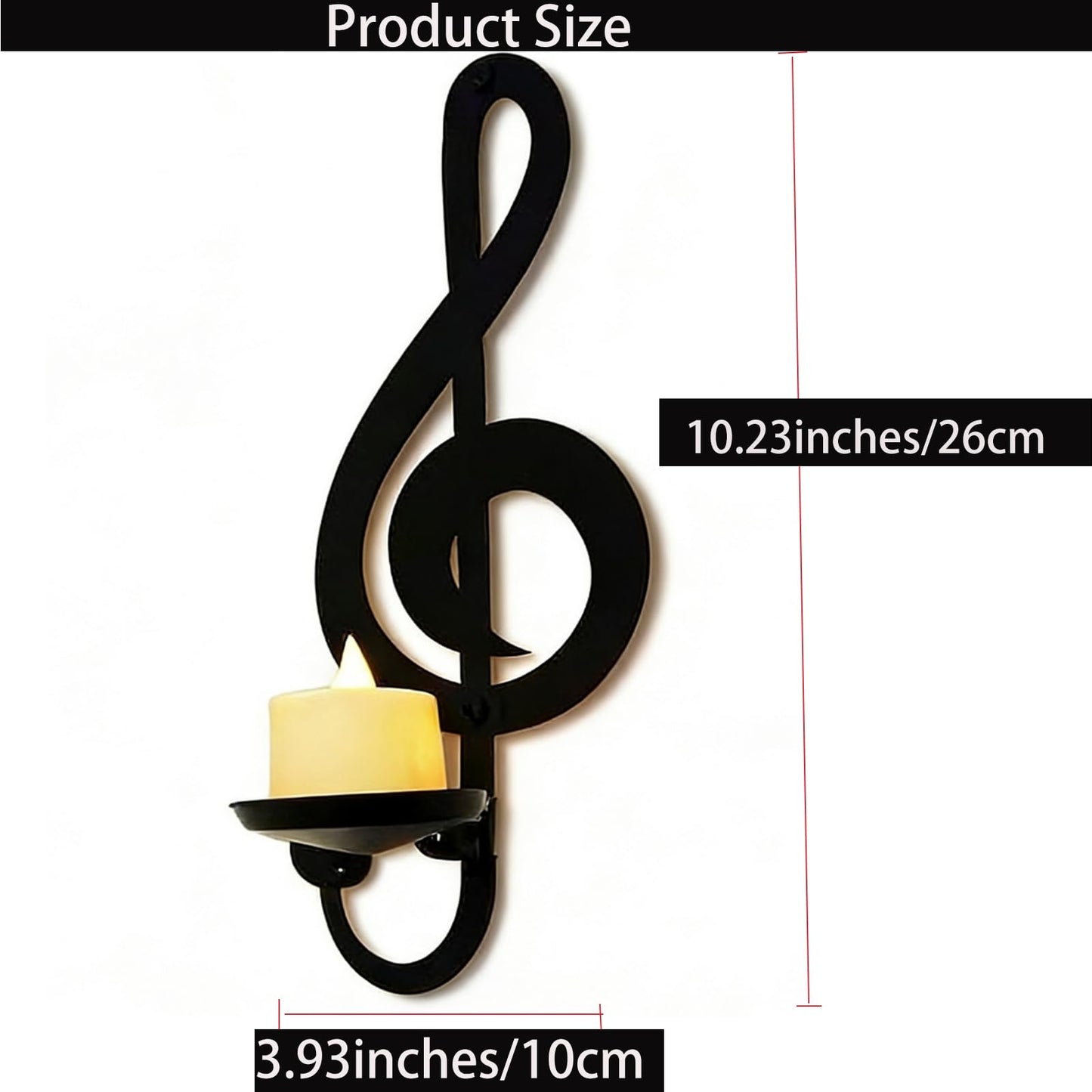 Candle Sconces Set of 2 Wall Musical Note Sconces Decor Wall Mounted Metal Candle Holders with Foldable Tray ZAYHENYOO (2, L-A)