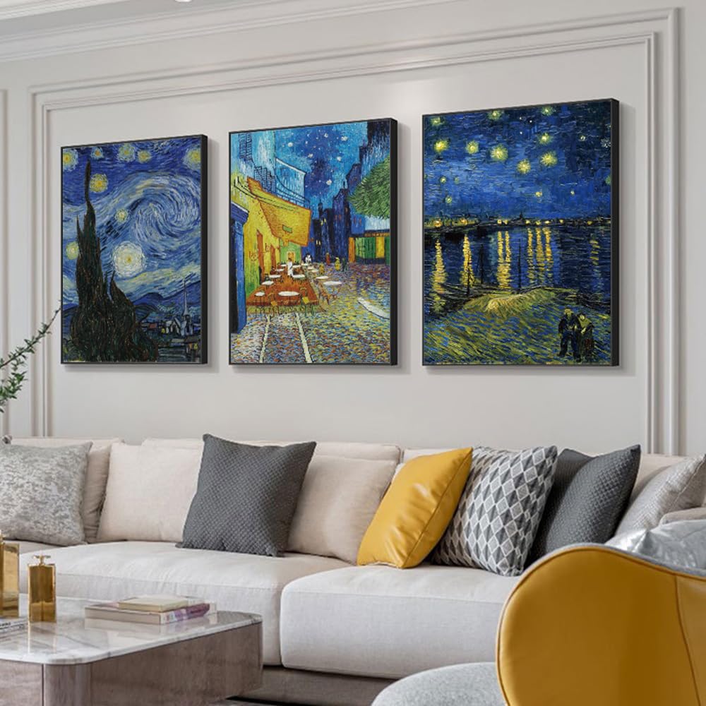 ARTFEB 3 Piece Canvas Wall Art,Classic Van Gogh Artwork Painting Reproduction,Starry Night Giclee Canvas Prints Wall Art for Home Office Decor