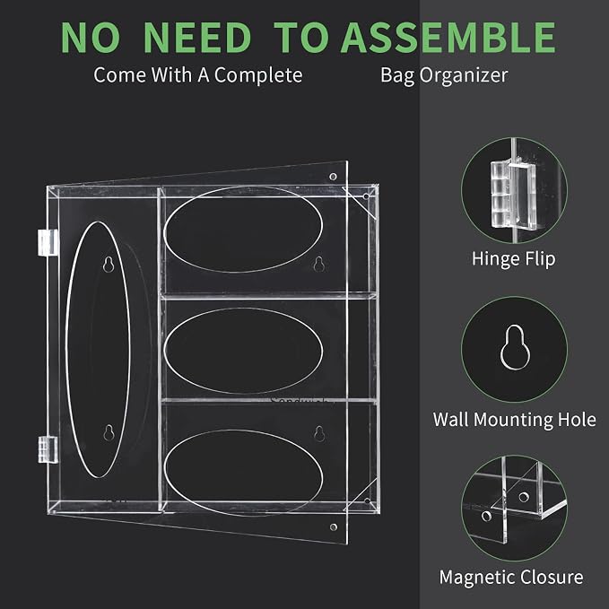 Acrylic Food Bag Storage Organizer, Acrylic Kitchen Drawer Bag Box Holder For Gallon Quart Sandwich And Snack, Compatible With Variety Size Bags Dispenser