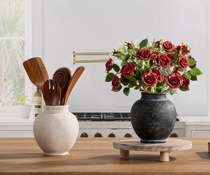 Ceramic Flower Vase, Flower Vase Rustic Farmhouse Decorative Vase Floral Pottery Vases for Home Decor Table Living Room Entryway Mantel Bookshelf Bedroom Bathroom Kitchen - 6.7" W