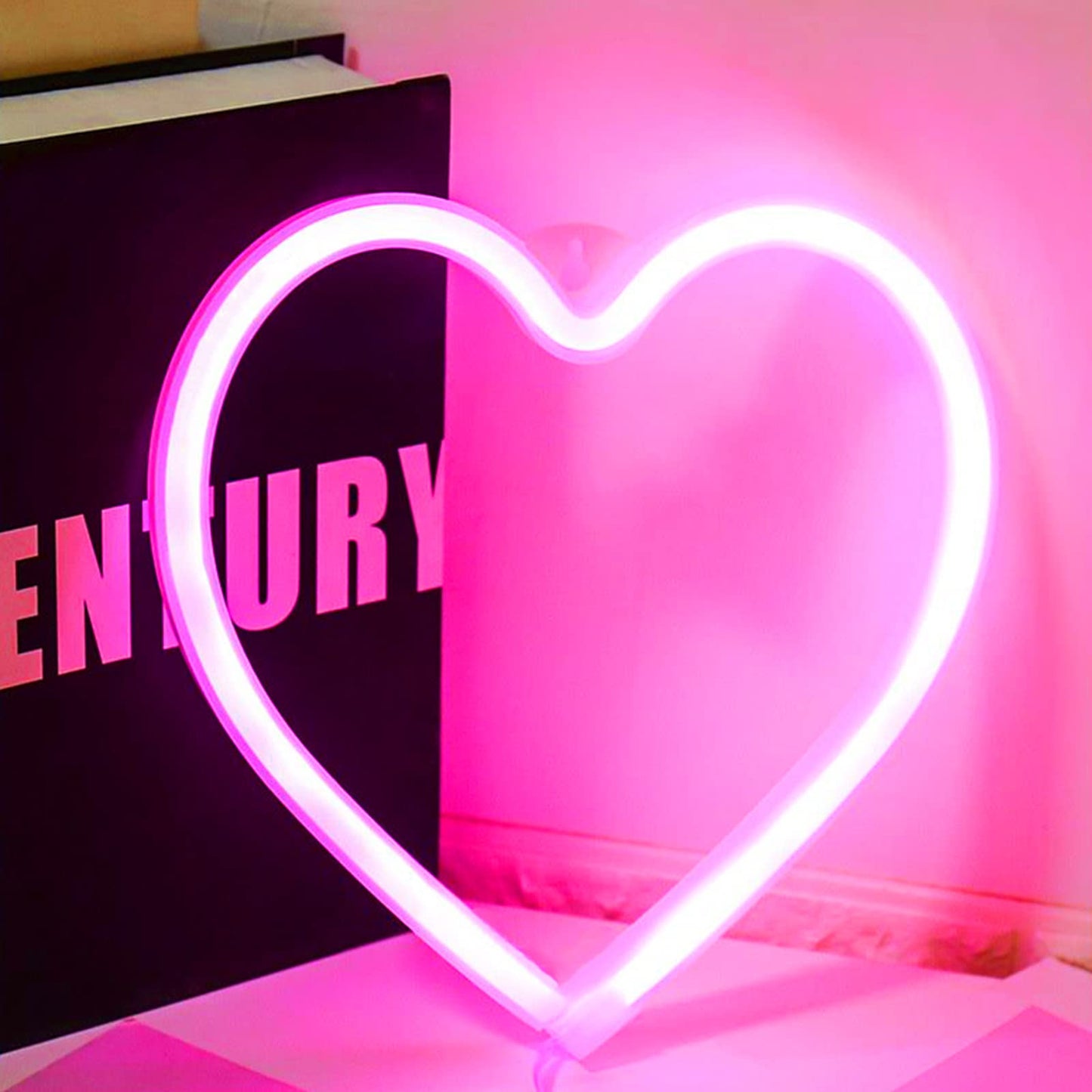 Pink Heart Neon Sign, Battery Operated or USB Powered LED Neon Light for Party, Cute Valentine's Day Decor and Gift Home Decoration Lamp, Table & Wall Decoration Light, Mother's Day Gift and Kids Gift