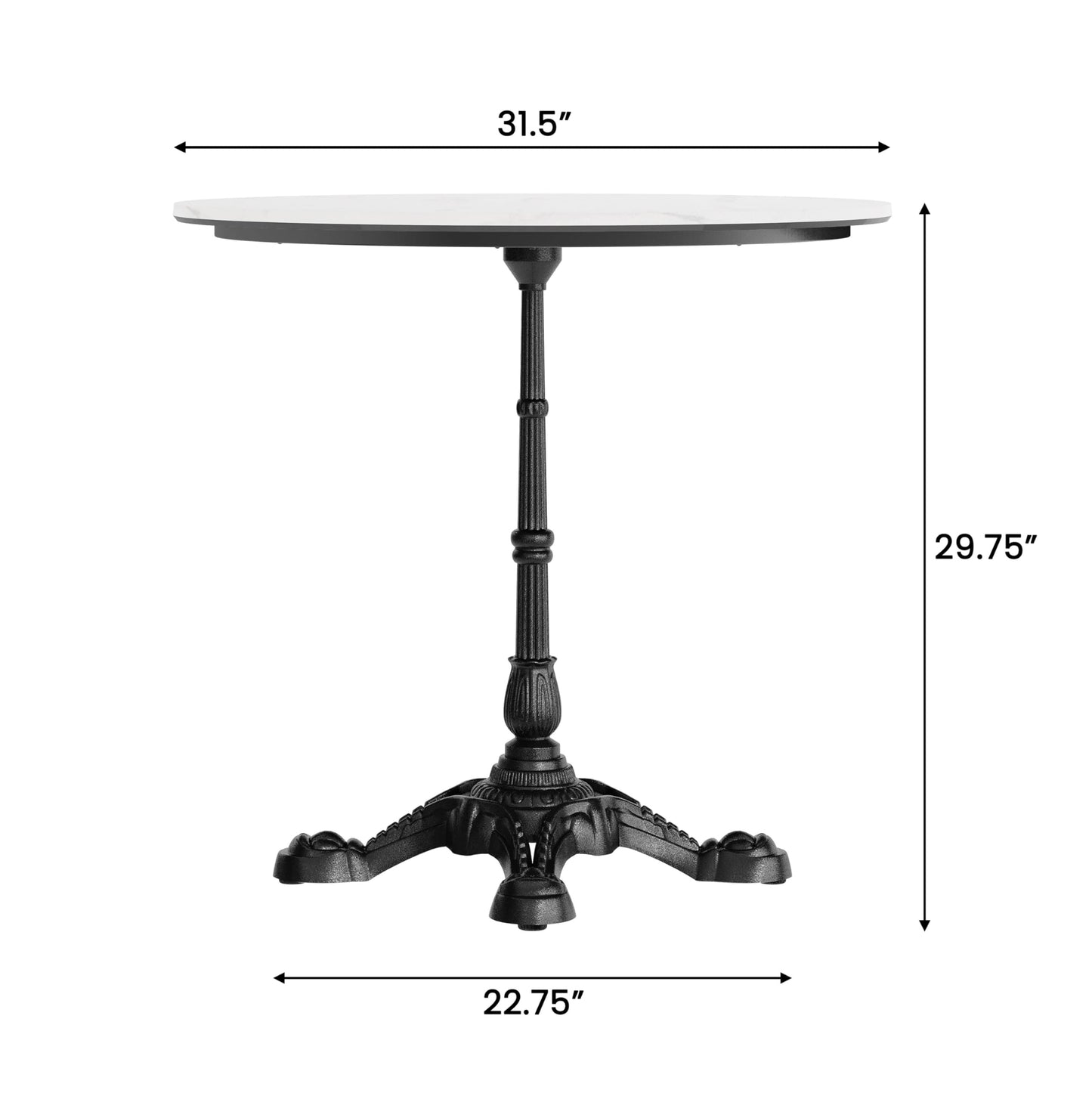 Flash Furniture Acadia 31.25" Round Indoor Outdoor White Faux Marble Tabletop with Black Bistro Base, Scratch, Heat & UV Resistant, Seamless TopGuard Top and Edge