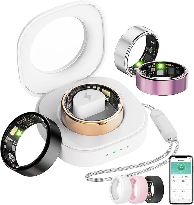 Smart Ring For Women Men, Health Tracker with Heart Rate/Blood Oxygen/Blood Pressure/Sleep Monitoring/Step Counting, IP68 Waterproof Fitness ring, No App Fees for iPhone & Android (Silver, 6#)