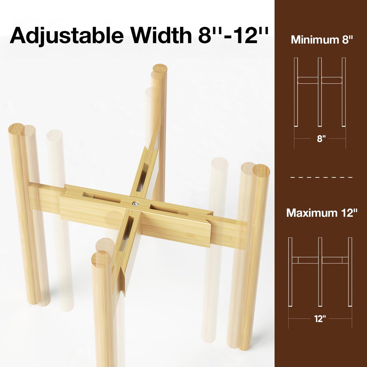 MUDEELA Plant Stand for Indoor Plants: Adjustable Width Fits 8-12 Inch Pots - Mid Century Modern Bamboo Plant Stand - 14.5 Inch Single Tier Small Floor Plant Holder, Natural, 1 Pack (Without Pot)