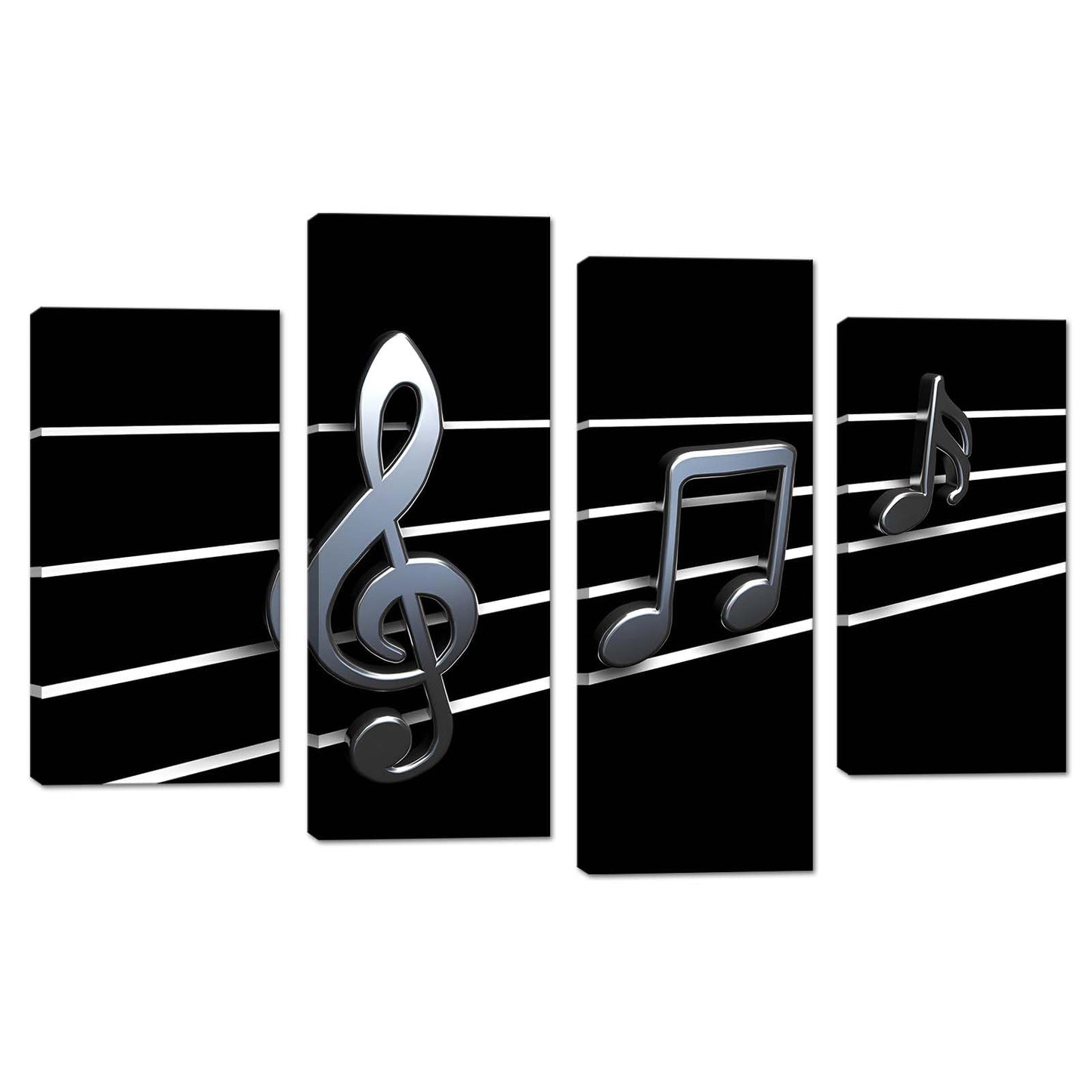 Biuteawal Music Wall Art Modern Musical Note Canvas Prints 4 Panels Stretched and Framed Black White Notes Beating on Staff Picture Decor Artwork for Party Home Living Room Bedroom Ready to Hang