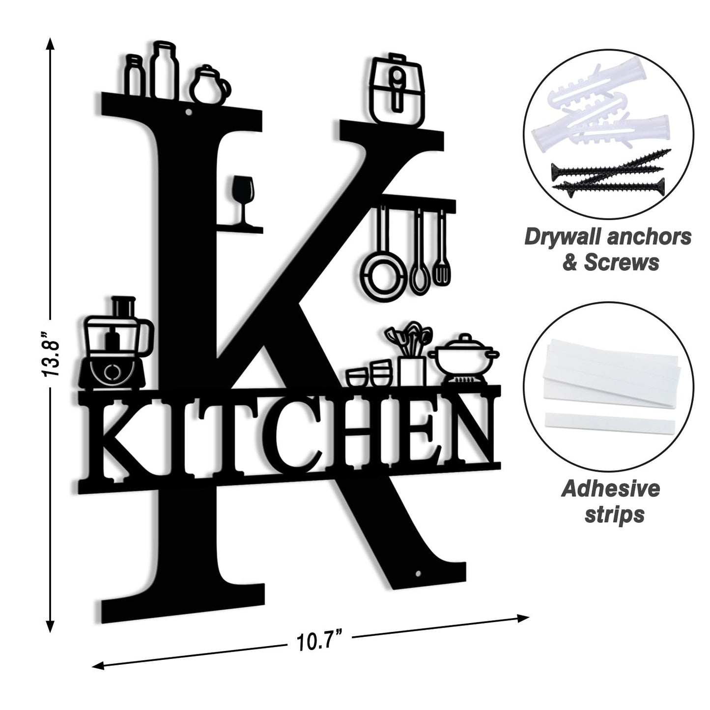 AHYS Kitchen Wall Decor Rustic Metal Kitchen Sign Wall Art for Farmhouse Home Dining Room Decorations - Black