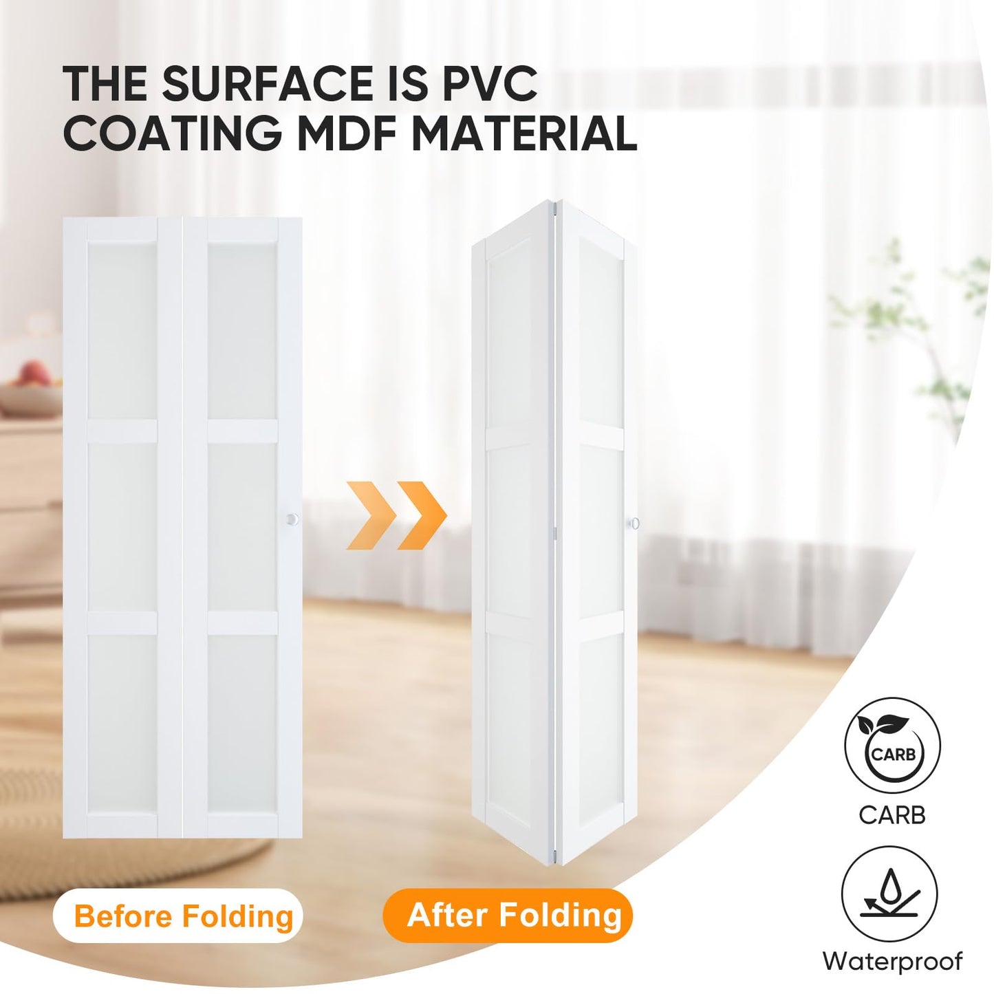 BARNER HOME Bifold Doors for 60"x80" Opening, Tempered Frosted Glass Folding Closet Doors with Concealed Hardware Kit, Preassembled White Bifold Barn Door for Pantry