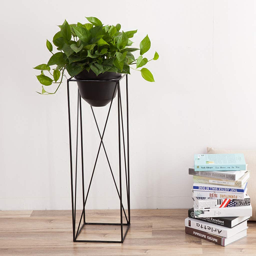 KAJIAO Metal Flower Rack Indoor/Outdoor Iron Art Plant Pot Stand Modern Balcony Decoration Herb Bonsai Shelf Living Room Office Home Decor-Black(L)