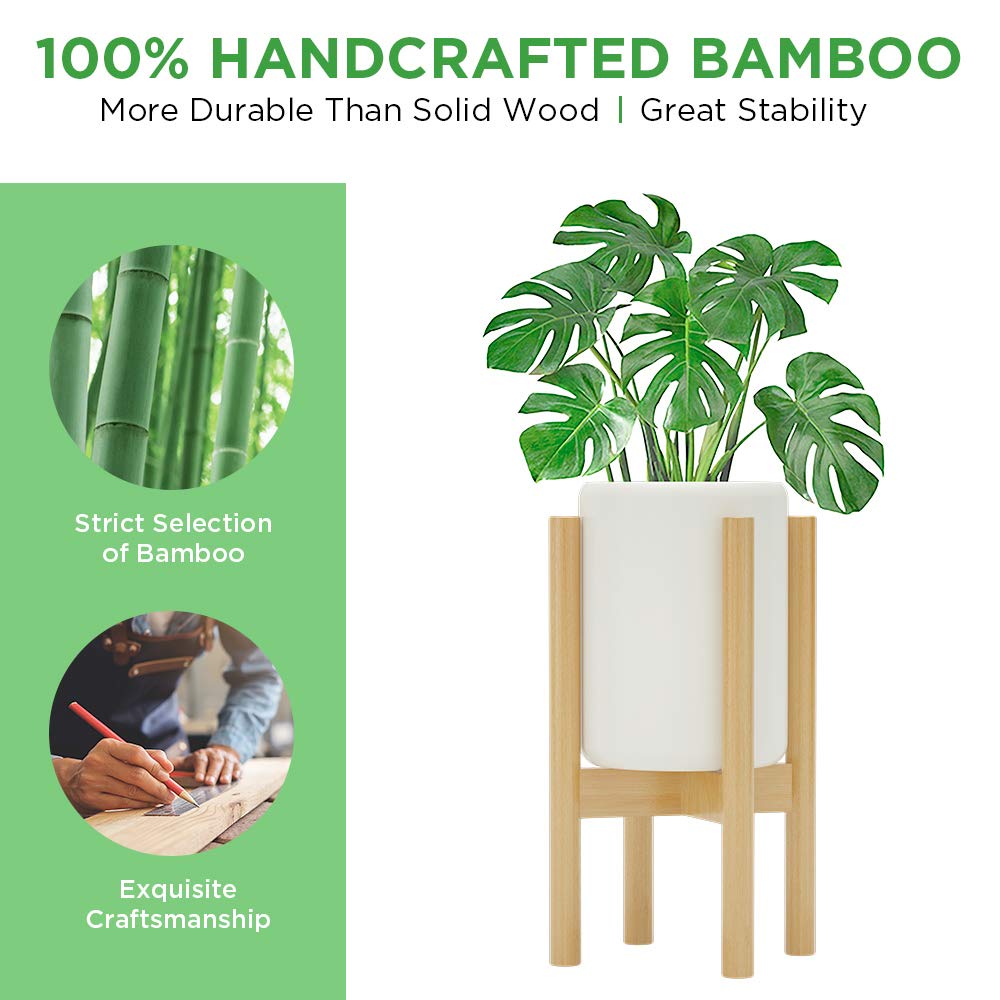 MUDEELA 2 Pack Indoor Plant Stands, 2 Tier Tall Plant Stand 30 inches, Mid Century Bamboo Plant Stand, Adjustable Width 8 - 12 inches, Fits Pot Size of 8 9 10 11 12 inches Pot & Plant Not Included, Natural