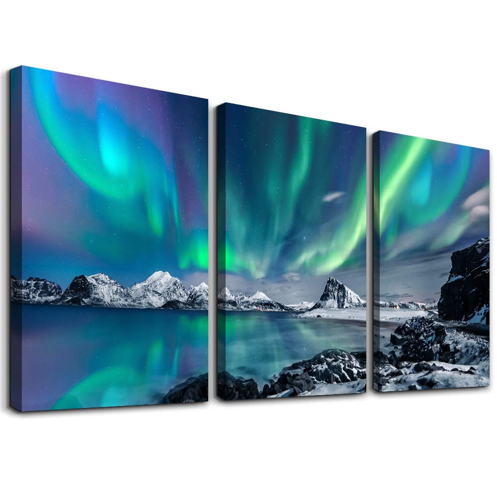 MHARTK66 Wall Art for Bedroom Wall Decor for Living Room Office Decor Abstract Mountain Aurora Landscape Painting 3 Piece Scenic Framed Canvas Art Prints Ready to Hang Kitchen Wall Pictures Home Decor