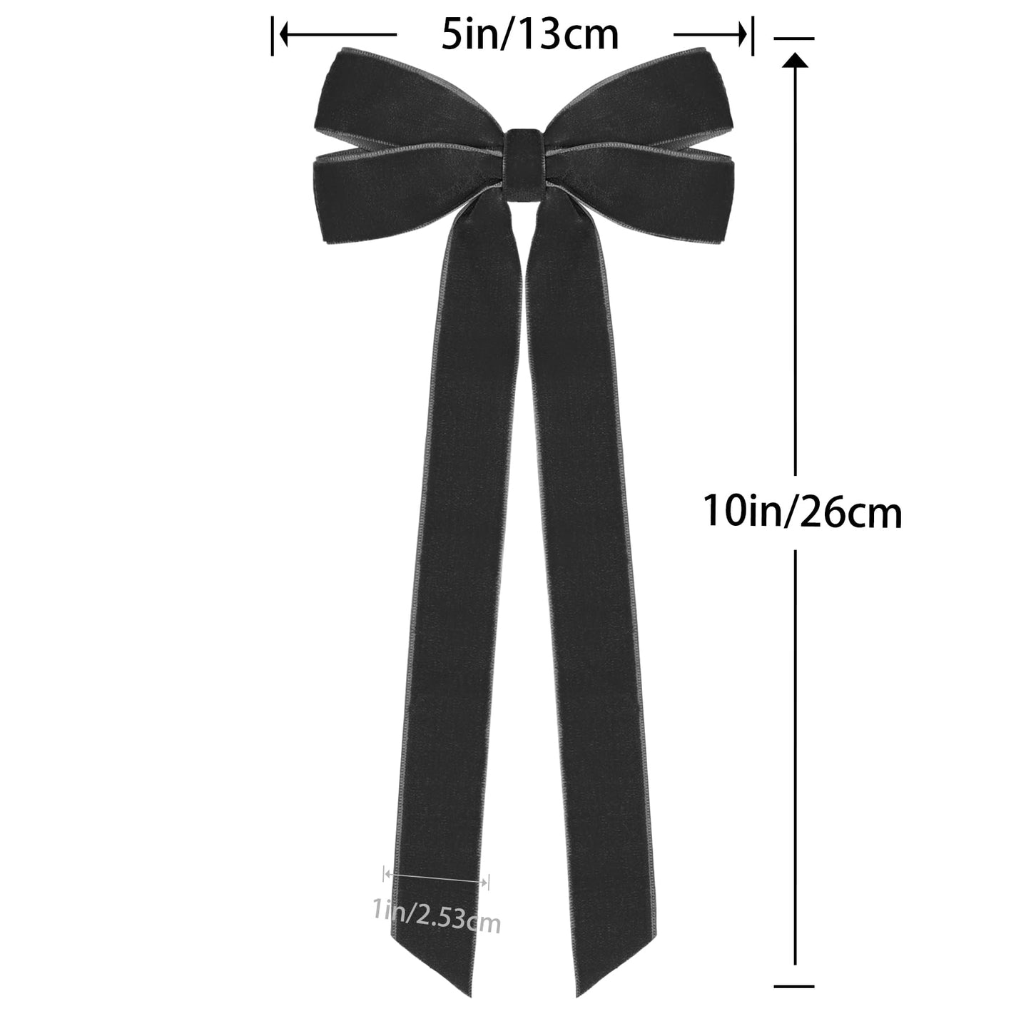 12Pcs Black Velvet Ribbon Bows Halloween Tree Decorations,5in x 10in Christmas Ornaments for Tree Home Party Front Door Wreath Holiday Decor
