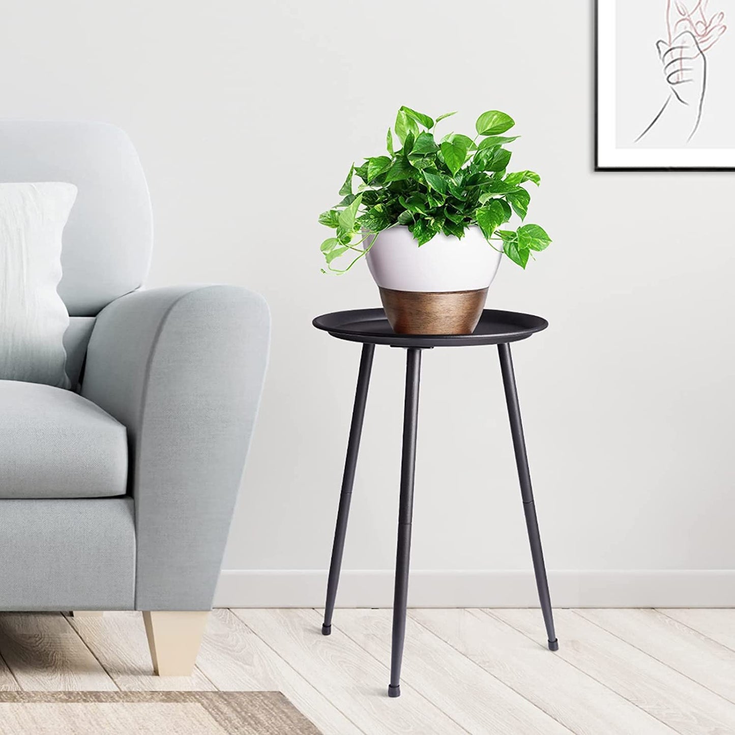 Namzi 1 Piece 11.6-inch x 20.8-inch high Plant Rack Metal Indoor Small Side Table Flowerpot Round end Modern Living Room Balcony Corner Garden Terrace Decoration