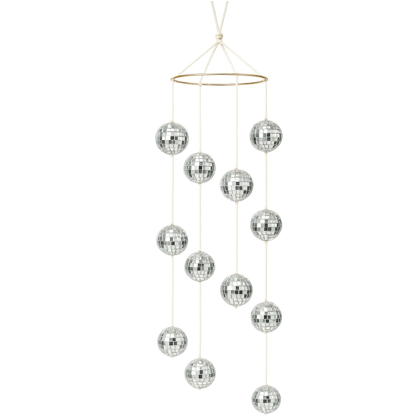 Disco Ball Mobile Hanging Decor - 12pcs 2" Mirror Disco Balls, Elegant 4-Strand Design, Party and Home Decorative Ornament for Bedroom, Weddings, Christmas, Festivals, Events(Silver)