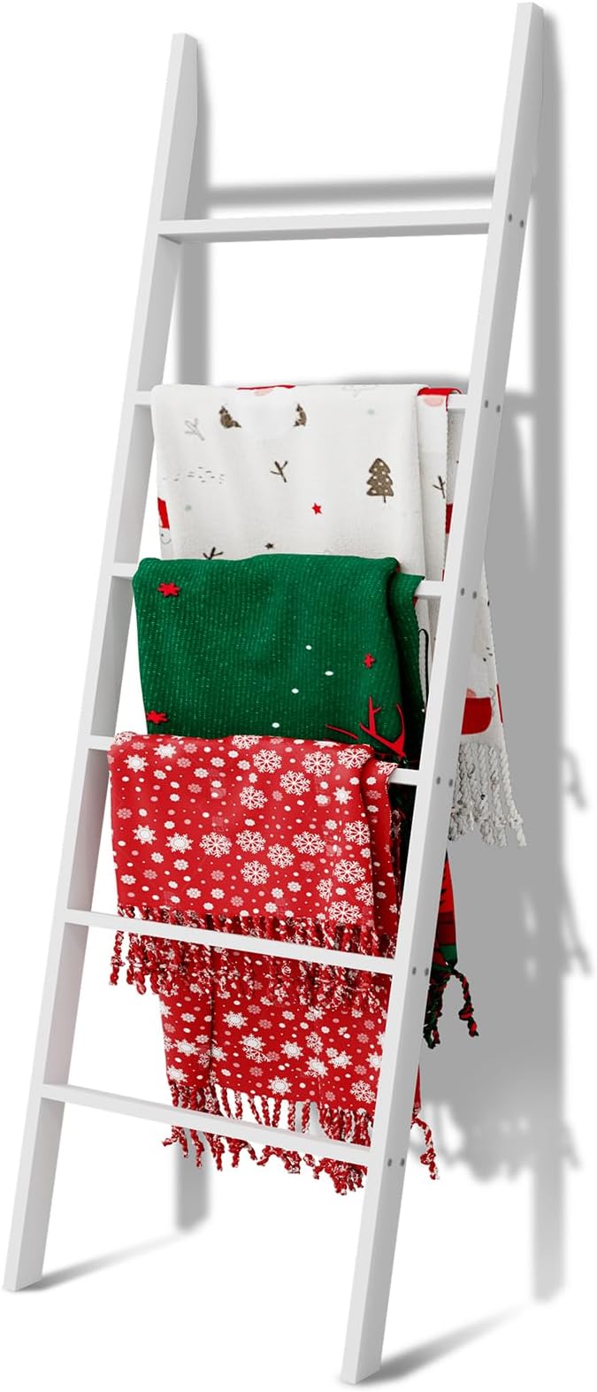 Delywh Wood Blanket Ladder, 57.5'' Rustic Towel Quilt Throw Blanket Ladders for The Living Room, Bedroom, Nursery Stand Holder, Wooden Decorative Ladder for Blankets Rack Farmhouse Home Decor, White