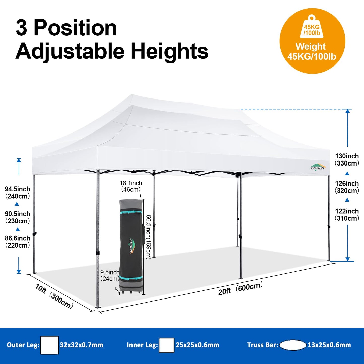 COBIZI 10x20 Pop up Canopy Tent 10x20 Canopy with 6 Sidewalls Waterproof Heavy Duty Commercial Canopy Tent for Parties Outdoor Garden Gazebo, Carry Bag with Wheel(10x20ft, White)