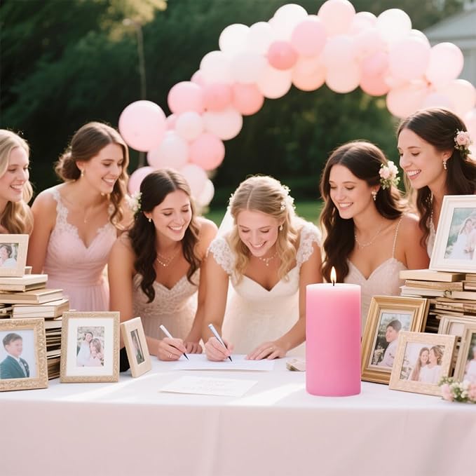 Pink Unscented Pillar Candles 3-Pack ??Dripless & Smokeless, Long-Burning Thick Candles (2",3",4" Heights) for Weddings, Home Decor & Serene Ambiance