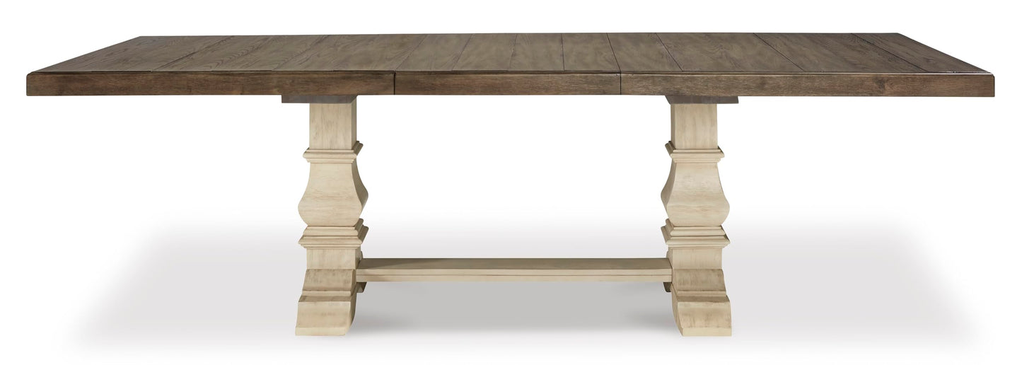 Signature Design by Ashley Bolanburg Farmhouse Extension Dining Table with Removable Center Leaf and Trestle Base, Dark Brown & White