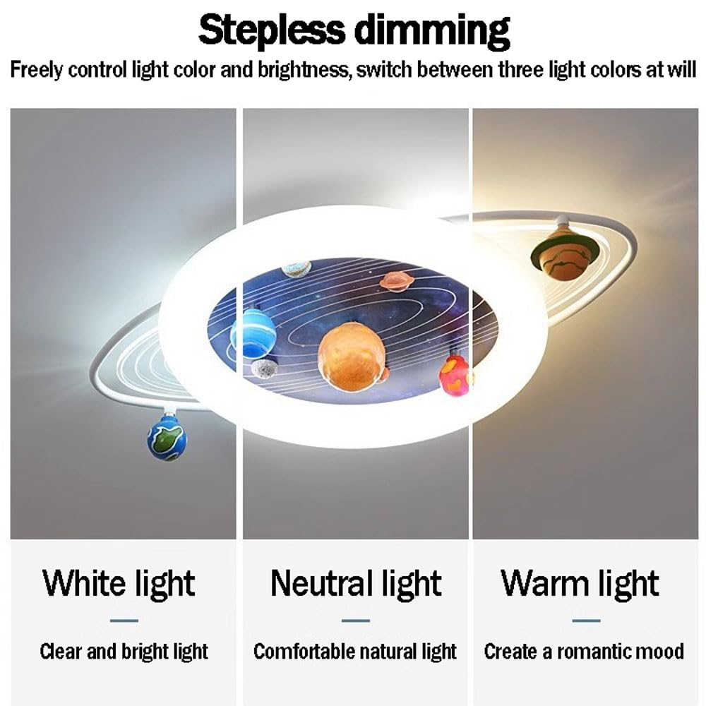 YXTSIMV LED Ceiling Lamp Modern Dimmable Creative (with Remote Control Device) 24.8-inch Universe Planet Acrylic Lampshade Suitable for Children's Room Nursery Kindergarten Girls/Boys Room