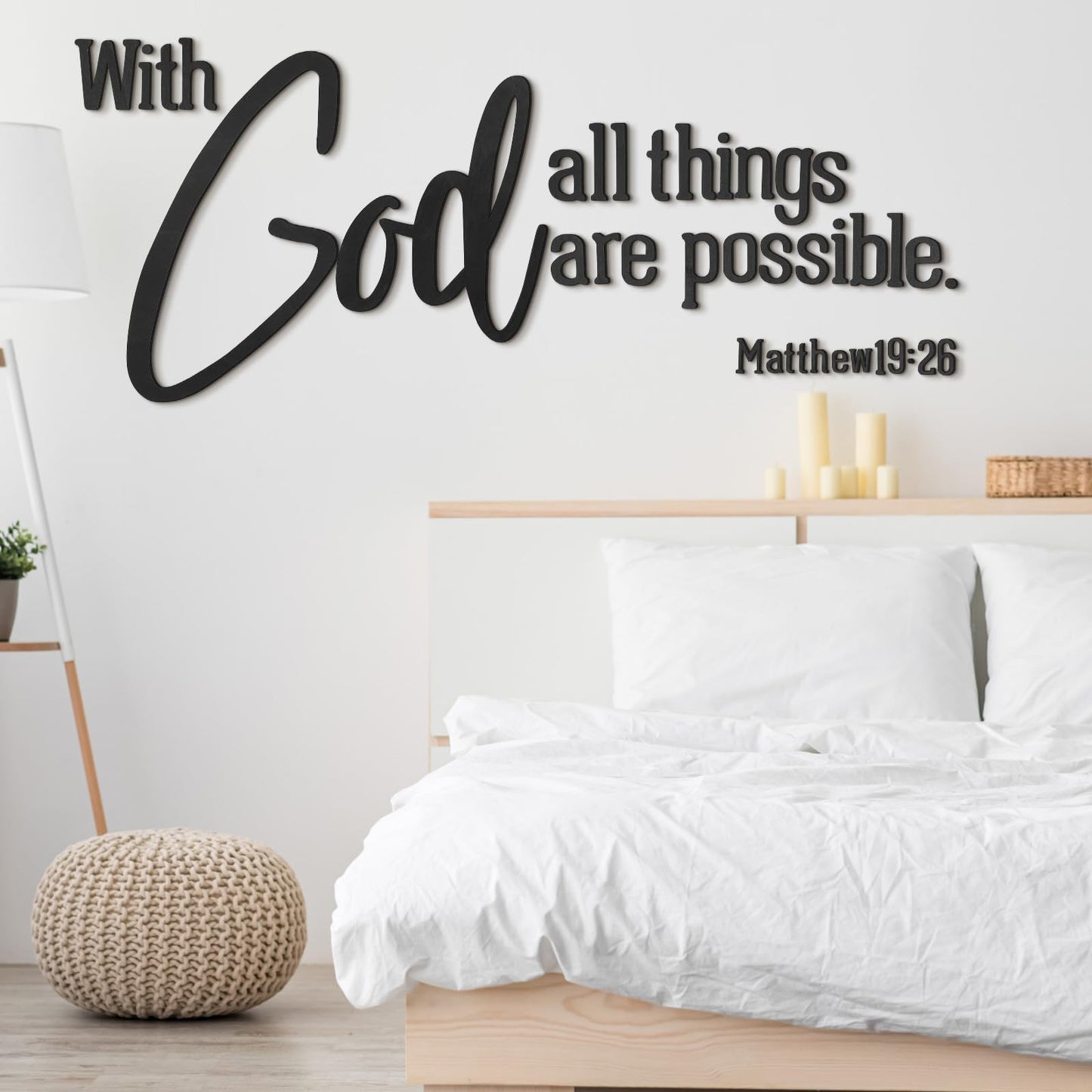 AceOrbit Christian Bible Verses Wall Art Decor with God All Things Are Possible15.7 x 40.9" Wooden Religious Scripture Jesus Wall Decor 3D Letters Hanging Prayer Decoration for Church Home