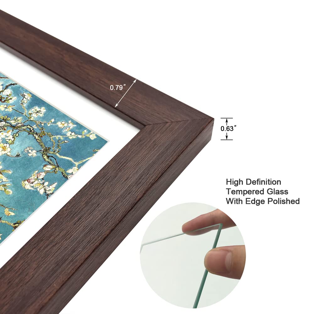DEKWINN 8x8 Walnut Picture Frame Set of 6 with Real Glass for Pictures 5x5 with Mat or 8x8 Without Mat, Wall or Tabletop Gallery Photo Frames