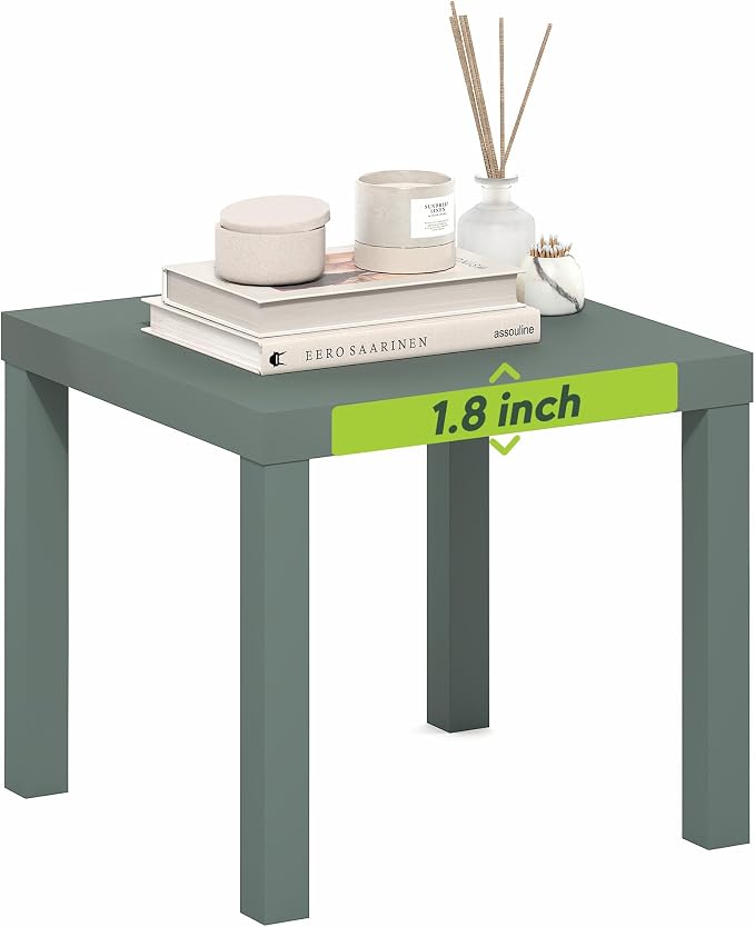 Furinno Classic Toolless Assembly Square Side Table, Green End Table with 1.8 Thick Tabletop, Night Stand, Bedside Table, for Living Room, Bedroom, Light Sage