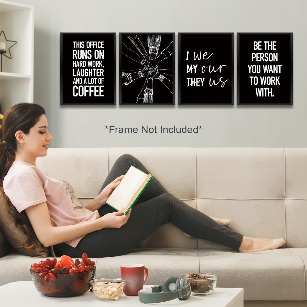 4 Pcs Inspirational Wall Art Team Office Prints Positive Teamwork Quote Wall Decor Paintings Posters for Office Home Bedroom Living Room, Motivational Gifts for Men, Coworker, Team Leader, Unframed