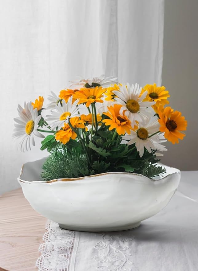 Serene Spaces Living Extra Large Free-Form Edge Glazed Ceramic Bowl - Fruit Basket, Dinnerware, Centerpiece for Weddings, Events, 10.5" Long, 8" Wide and 3.5" Tall, Pack of 8