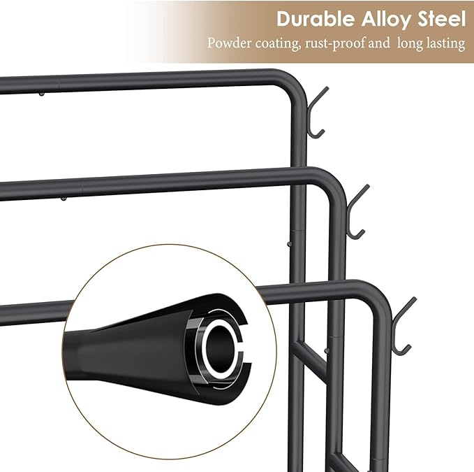 Kayfia 40" H Towel Rack Freestanding, 3-Tier Bath Towel Holder Stand with Storage Baskets & Hooks, Blanket Drying and Display Rack for Oversized Bath Towels, Metal Towel Rack Stand Indoor Outdoor