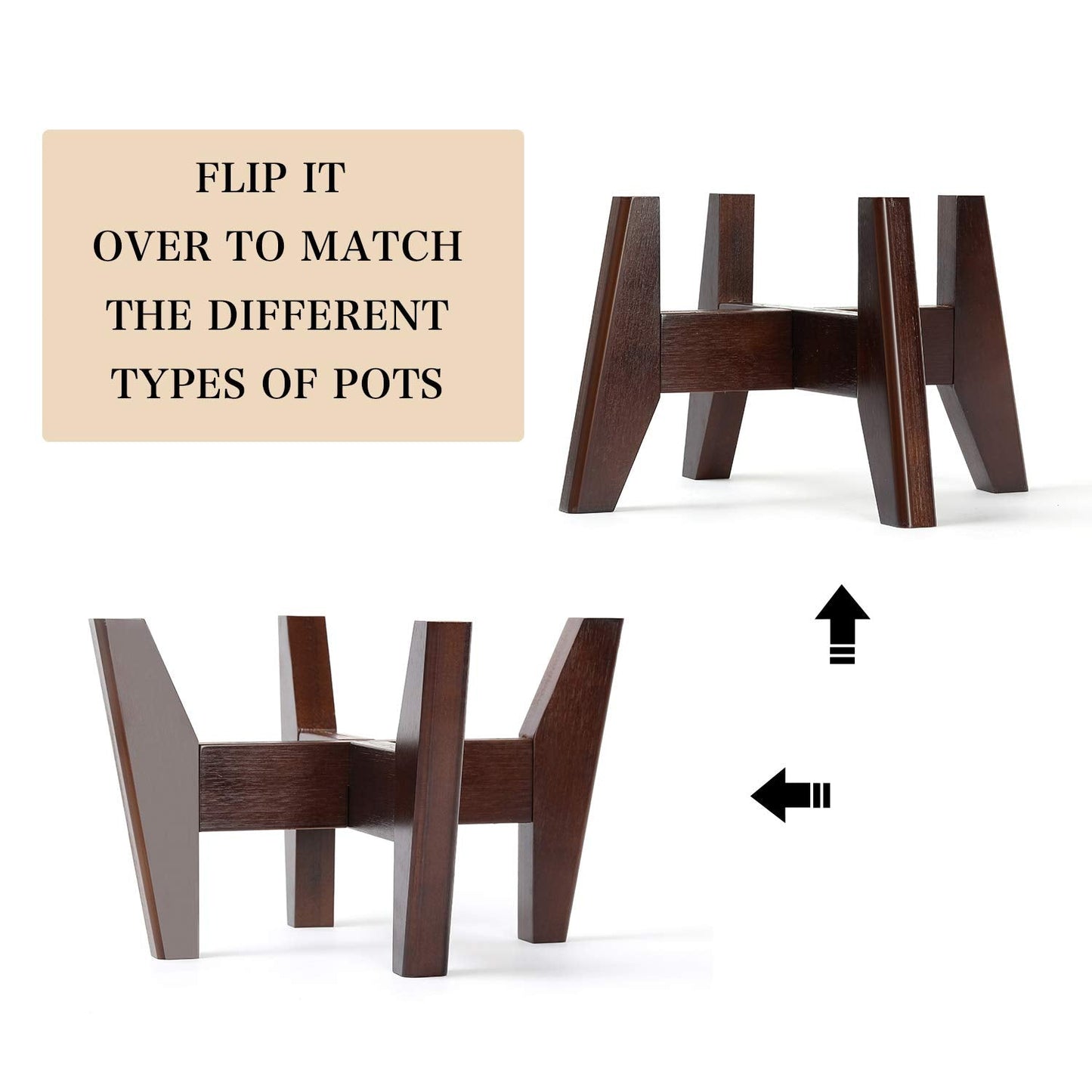 Seanmi Plant Stands for Indoor Plants, Bamboo Plant Stand, Mid Century Plant Holder, Adjustable Width, Fits 8 9 10 11 12 inches Pots - Dark Brown (Planter Stand Only)