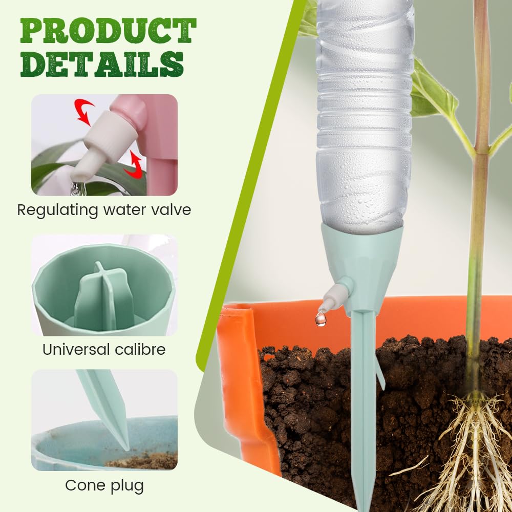 Runsgo Self Watering Spikes, Slow Release Automatic Plant Waterer with Adjustable Valve, Vacation Watering Devices for Indoor Outdoor Plants Garden (6, Green)