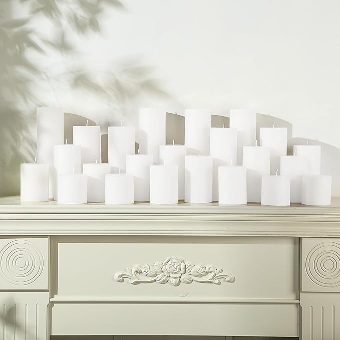 Shihanee 36 Pcs Pillar Candles 3 in x 3,4,5,6,8,10 Dripless Unscented Smokeless Candle Long Burning Decorative Rustic Candles with Cotton Wick for Wedding Home Fireplace (White)