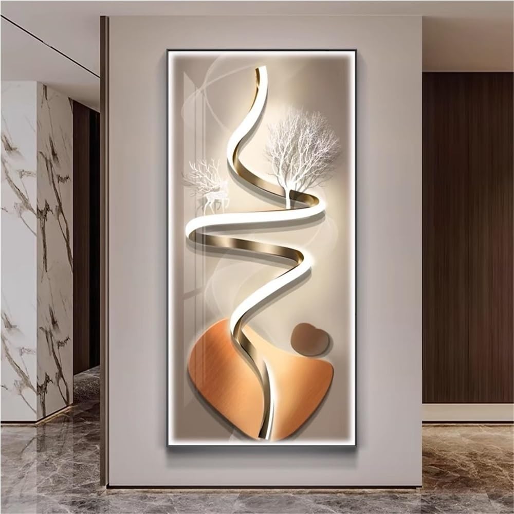 Metal Framed Wall Art, Led Wall Sculpture, Large Modern Abstract Vertical Living Room Wall Decor, Luxury 3d Wall Decor for Hallway Entryway, Office(C,50x100cm(19.7x39.4in))