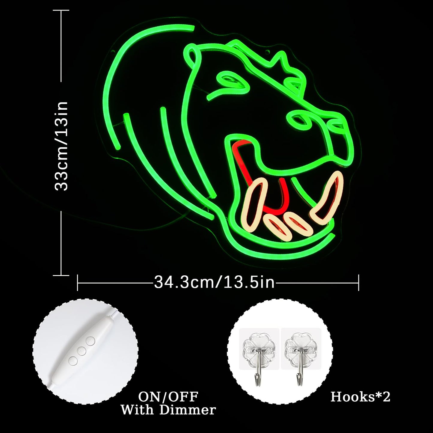 Xixkilly Hippopotamus Neon Sign for Wall Decor Monster Neon Light Green Neon Light Sign Neon Hippo Sign for Green Bedroom Living Room Kids Room Game Room Party Decorations Gifts