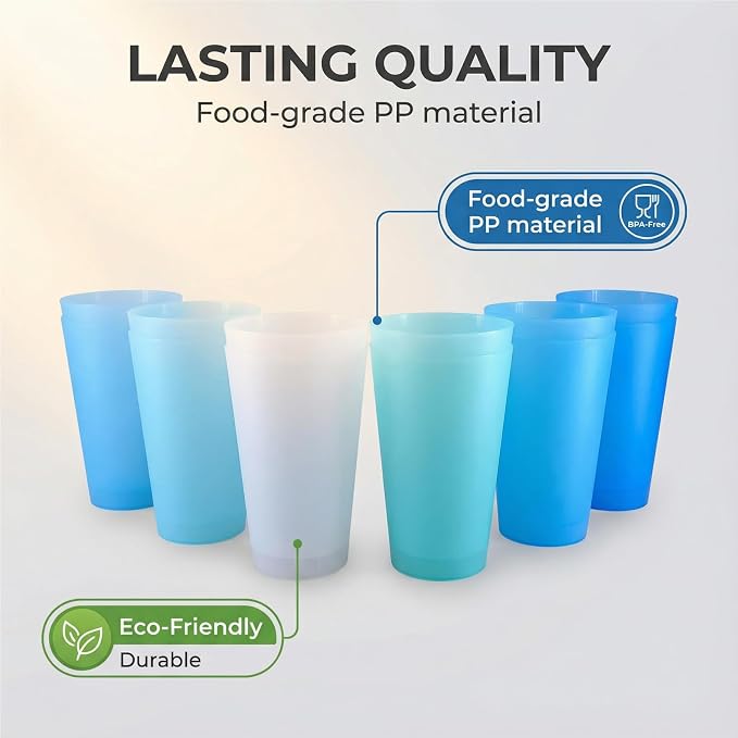 AOYITE Large Plastic Cups 32 oz - Reusable Big Drinking Cup set of 12 - BPA Free Dishwasher Safe Tall Drinking Glasses - Unbreakable Water Tumblers for Kids Kitchen Outdoor