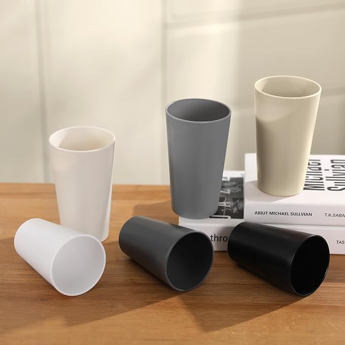 HEYCOME 24 Pcs Unbreakable Plastic Cups Set, 12 Pcs 14 oz and 12 Pcs 20 oz Reusable Plastic Cups, Stackable Water Tumblers, Drinking Cup for Kitchen, BPA-free, Dishwasher and Microwave Safe, 6 Colors