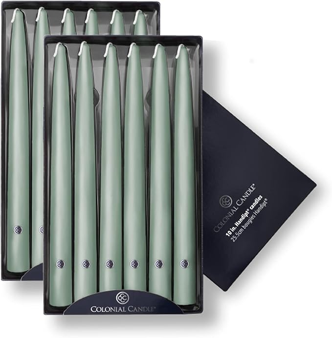 Colonial Candle Unscented Taper Candle, Handipt Collection, Colonial Classic Green, 10 in, Pack of 12 - Up to 8 Hours Burn