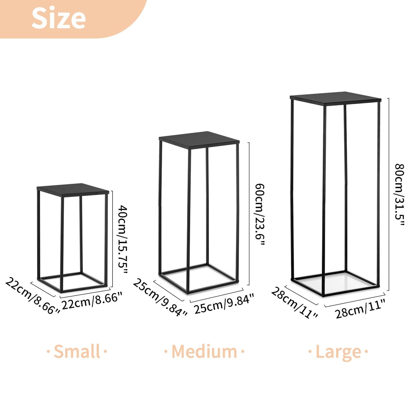 Nuptio Black Vase Plant Stand - 3 Pcs Tall Flower Vases for Wedding Birthday Party Centrepieces - Metal Column Display Table Rack Indoor Corner Flower Stand for Living Room Decor(15.7/23.6/31.5in)