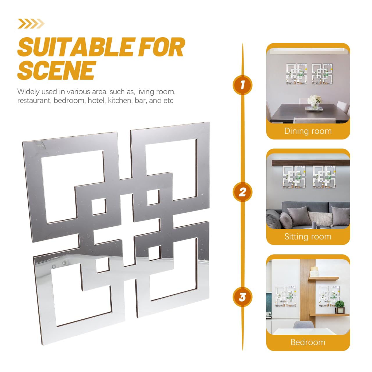 Angoily Rustic Square Mirror Wall Stickers 11.8 Inch Basswood Hollowed Wall Decor for Living Room Bedroom Home Decoration