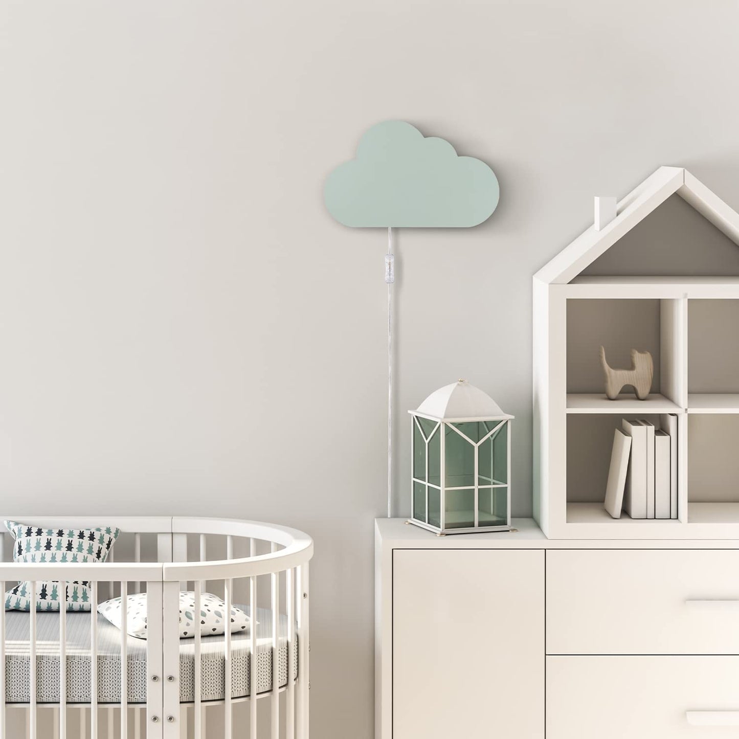 Globe Electric Nimbus 1-Light Floating Cloud Plug-in Wall Sconce, Matte Mint, 6ft Clear Cord, Inline On/Off Rocker Switch, Bulb Not Included
