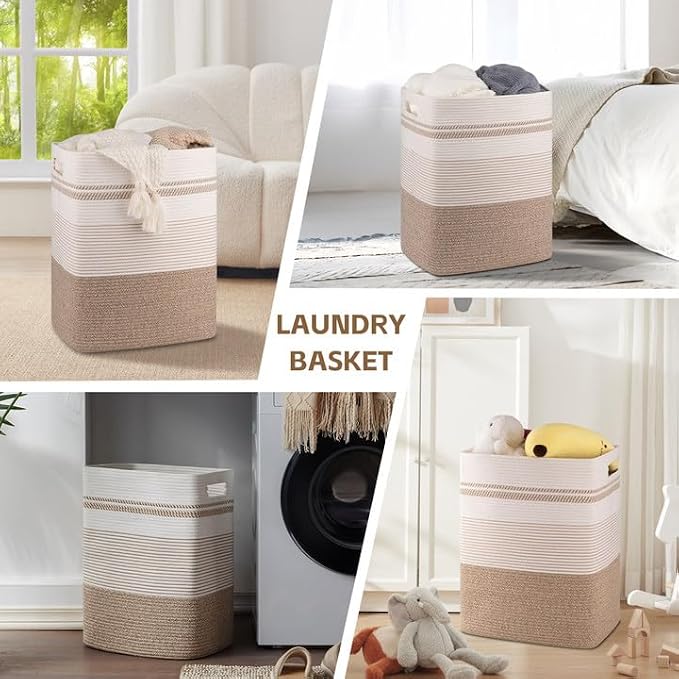 80L Large Cotton Rope Laundry Basket for Bedroom & Laundry Room, Tall Clothes Hamper with Sturdy Handles, Neutral Storage Bin Capable of Holding Blankets and Toys
