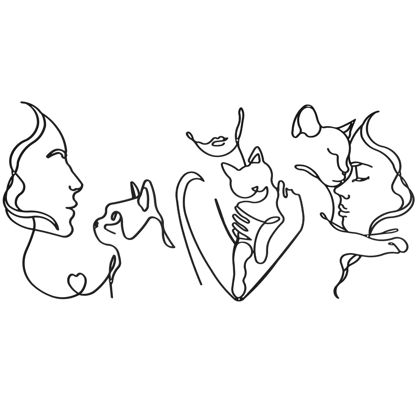 Otoolling 3 Pcs Black Metal Cat Wall Art Decor Women Cats Decor for Cat Lovers Metal Minimalist Girls & Cats Line Drawing Wall Art for Bedroom Living Room Bathroom(Classic)