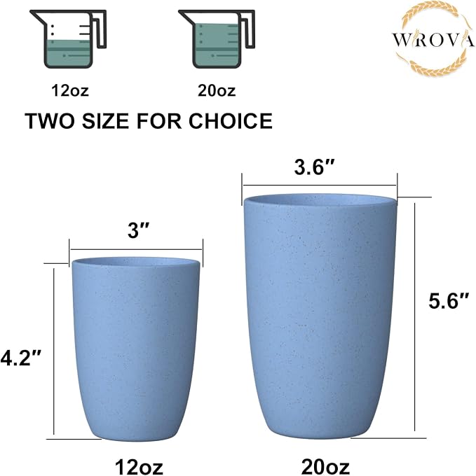 Wrova Wheat Straw Cups 6 PCS Good Alternative to Plastic Reusable Cups 12 oz Unbreakable Drinking Cup Reusable Dishwasher Safe Water Plastic Glasses Light Blue