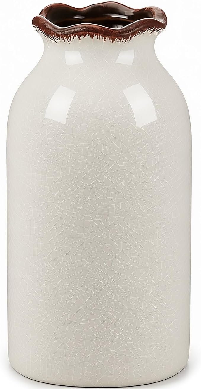 White Vase Ceramic Crackle Floral Vase for Modern Minimalism Nordic Home Bookshelf Living Room Table Centerpiece Decor