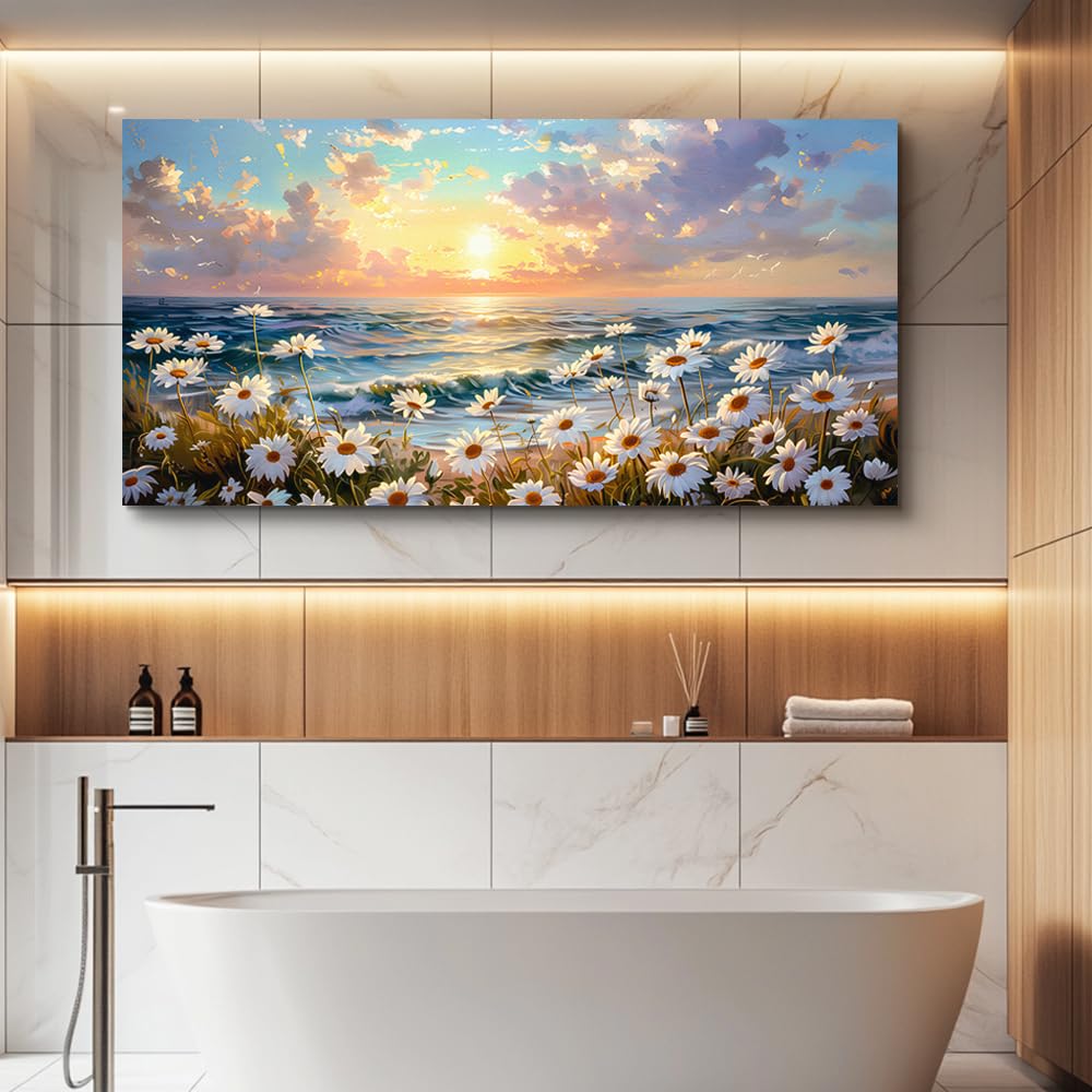 PHAOHUAXM Large Wall Decor Canvas Painting Wall Art For Living Room Decor A Landscape Of A Sea Of White Flowers Painting Bedroom Print Artwork Picture For Dining Room Home Decor Aesthetics 24x48 In