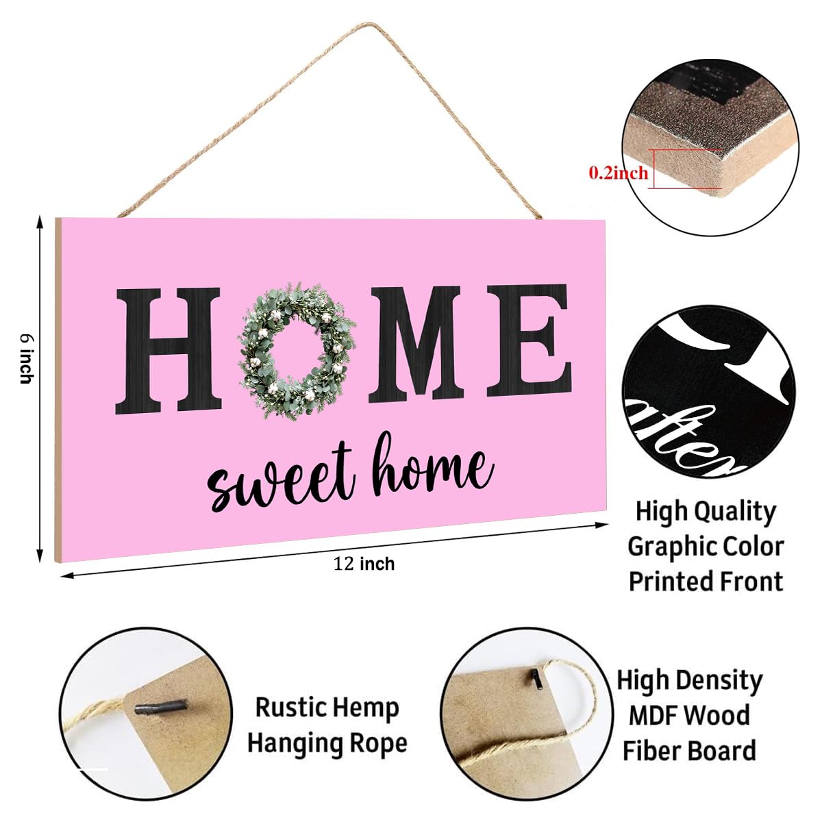 Sweet Home Wooden Hanging Sign, Rustic Farmhouse living Room Decor,Office Home kitchen Wall Art Decor Signs, For Living Room Bedroom Office 12 × 6 Inch