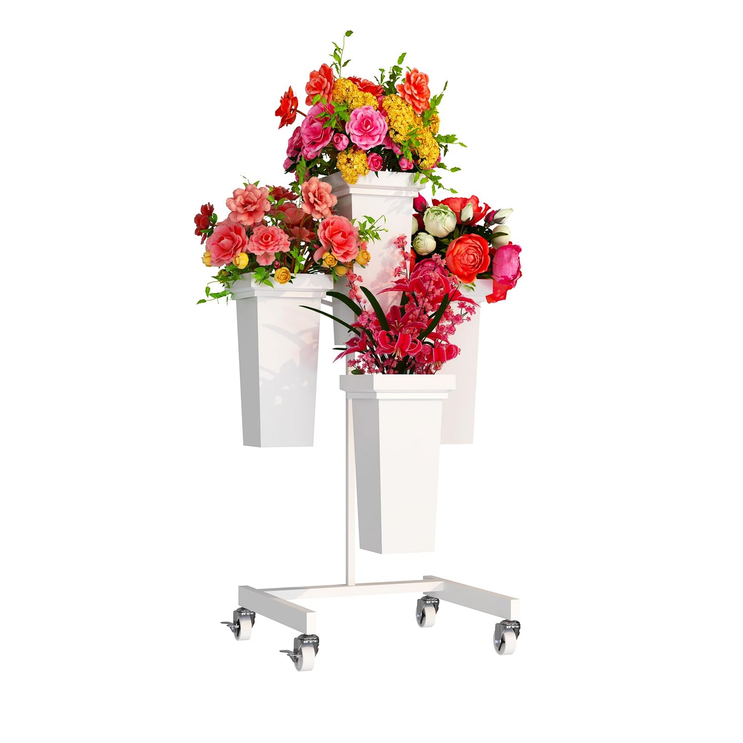 aboxoo Flower Display Stand with Buckets, Sturdy Flower Cart with Wheels, Metal Bouquet Bar for Wedding, Party, Patio, Bridal Shower
